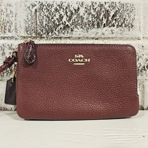 Coach Pebbled Leather Double Corner Zip Wallet